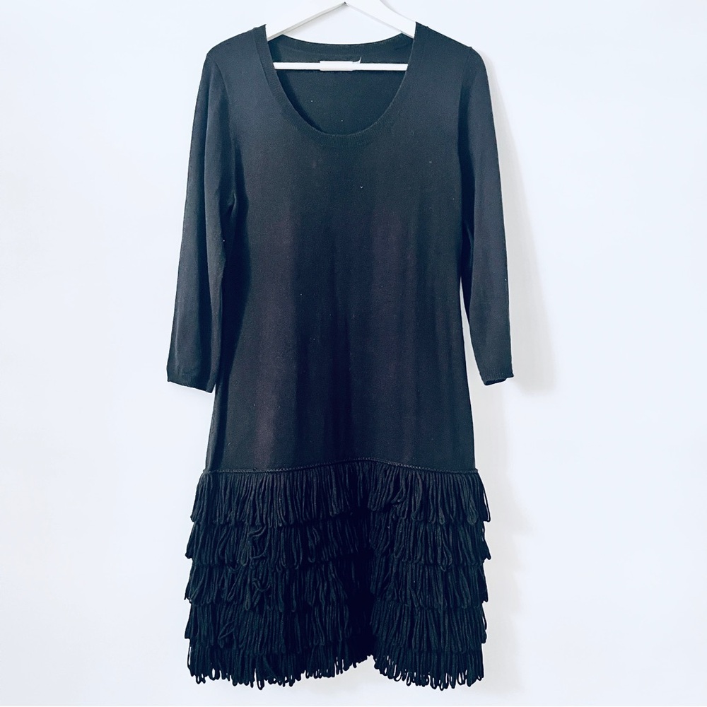 CALVIN KLEIN Chic knit Black Fringe Dress size L